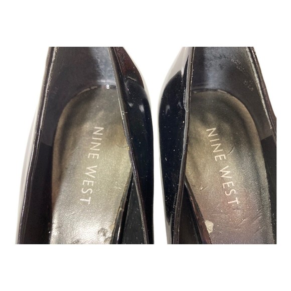 NINE WEST Pumps Mazzo Black Patent Leather Peep Toe Heels Women's 6M EUC - Picture 8 of 10